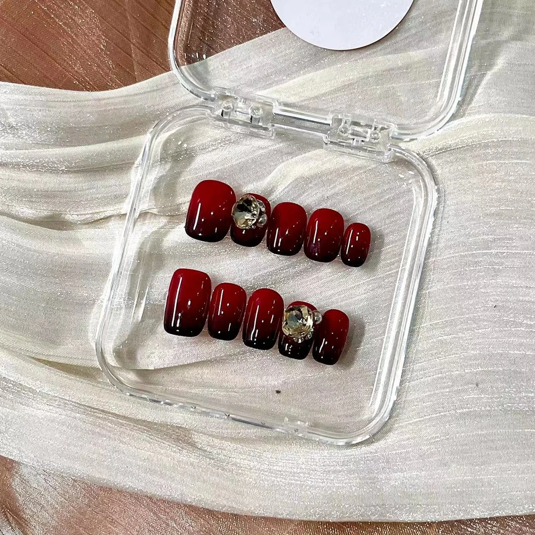 【波尔多】纯手工穿戴式工具包冰透贴片中长梯形果冻胶甲片穿中长款