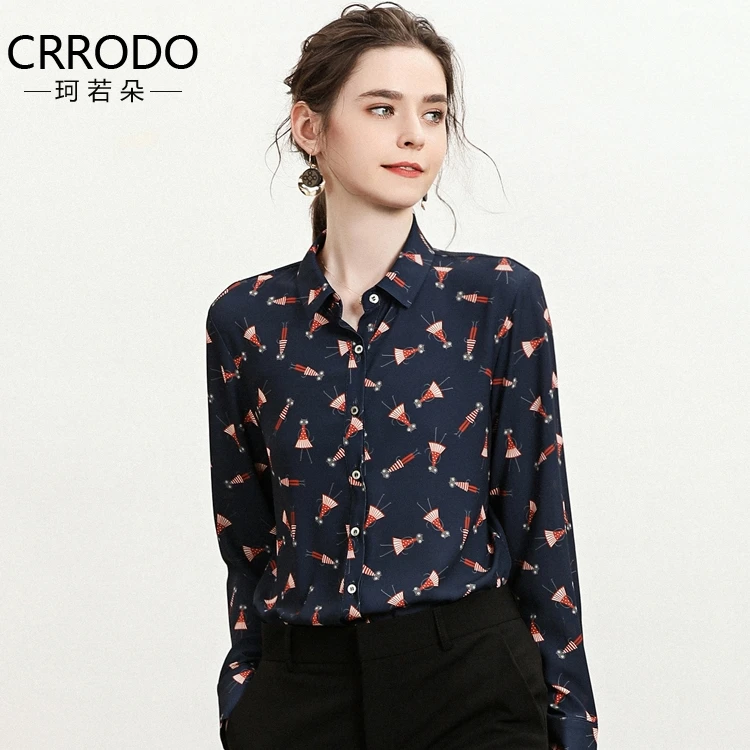 8135 雪纺长袖翻领秋款女装小香风内搭花衬衫女上衣初秋衬衣印花