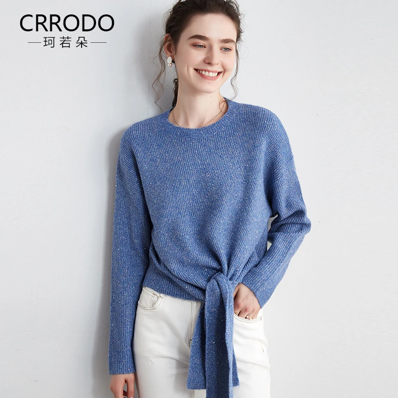 9195蓝色毛衣女圆领秋季新款打底洋气宽松慵懒纯色解构风上衣厚款