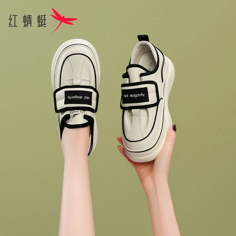REDDRAGONFLY/红蜻蜓运动鞋女厚底魔术贴小白鞋2023新款休闲板鞋