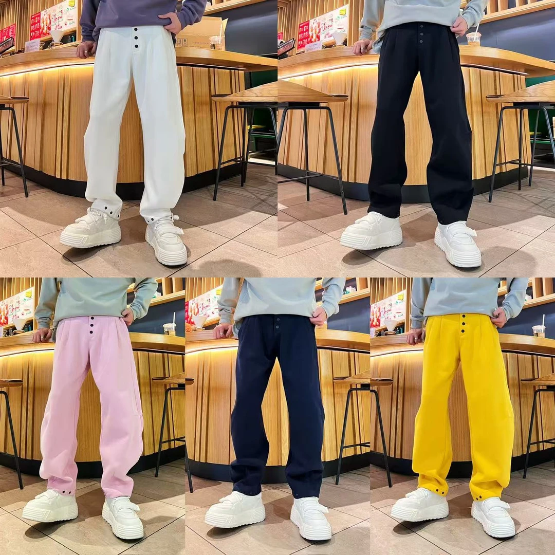 小众复古褶皱设计感潮流时尚秋冬季加绒保暖纯色百搭男士休闲裤