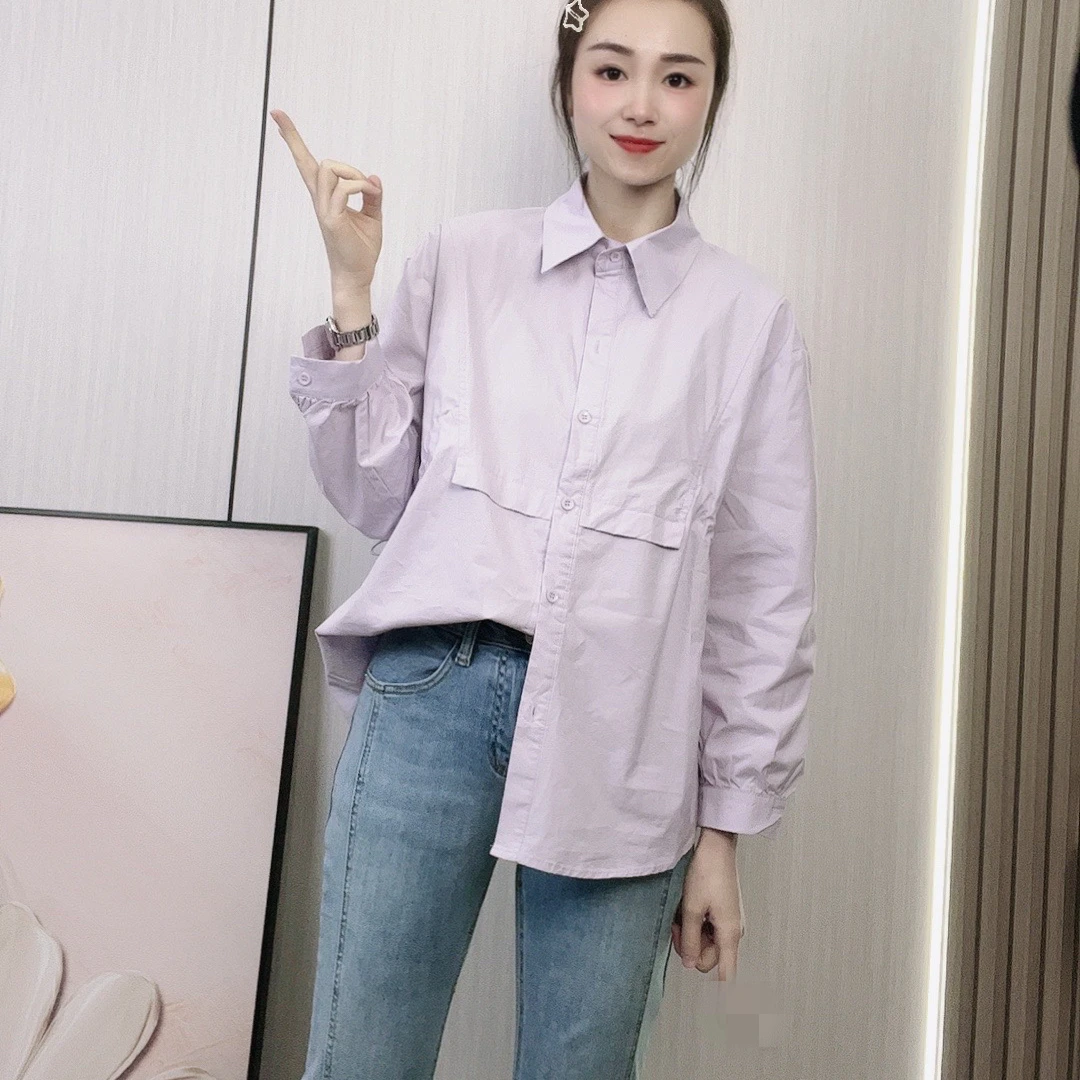 春季新款百搭休闲收腰衬衫