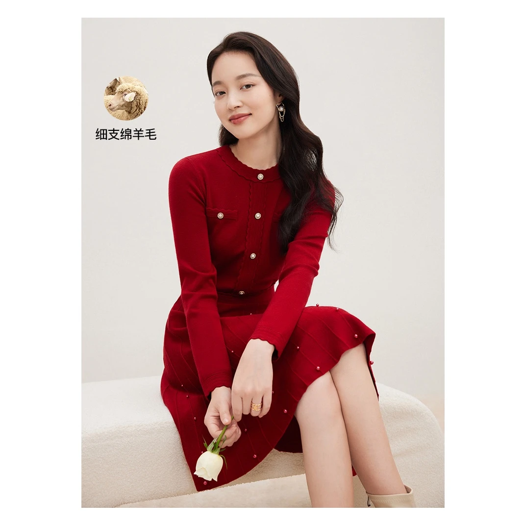 Koradior/珂莱蒂尔新款百搭显瘦绵羊毛时尚连衣裙KF09789A5