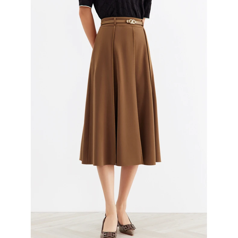 Koradior/珂莱蒂尔时尚中长款通勤收腰显瘦百褶半身裙女a字裙子