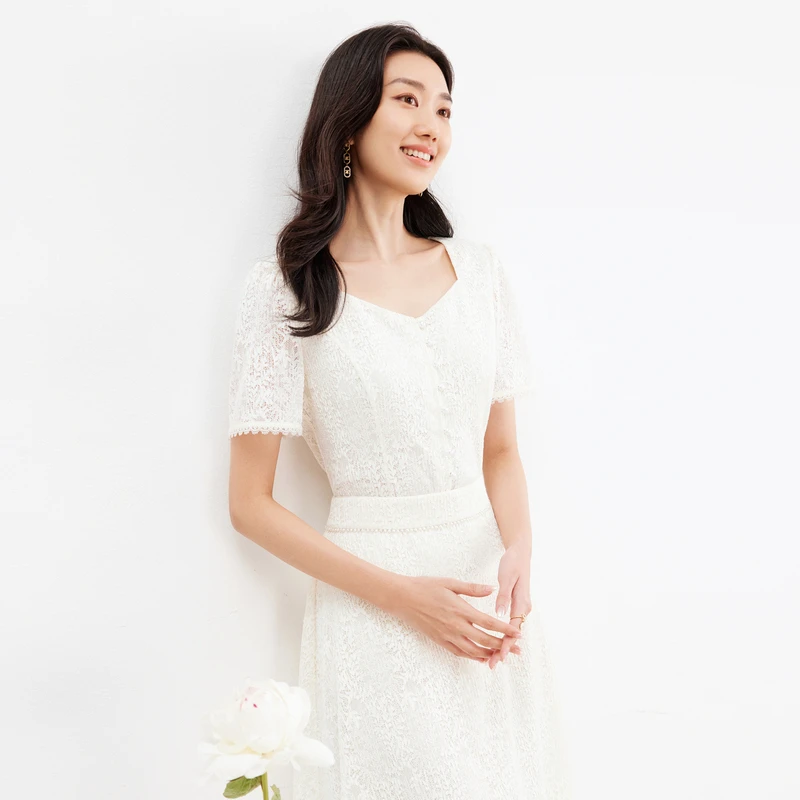 珂莱蒂尔千金风显瘦气质白色夏法式收腰优雅蕾丝雪纺衫KE01091C1