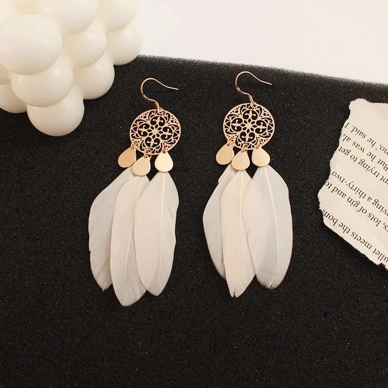 去有风的地方~超仙羽毛长款耳坠异域民族风耳夹