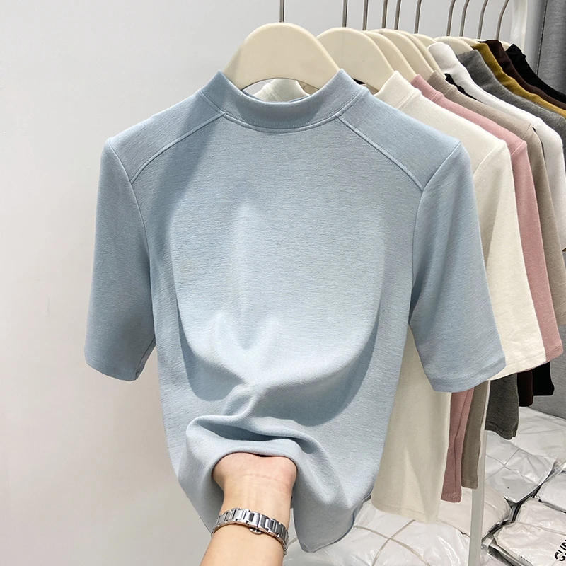 韩系大码女装五分袖t恤女秋季少女甜美可爱微胖mm修身显瘦上衣ins