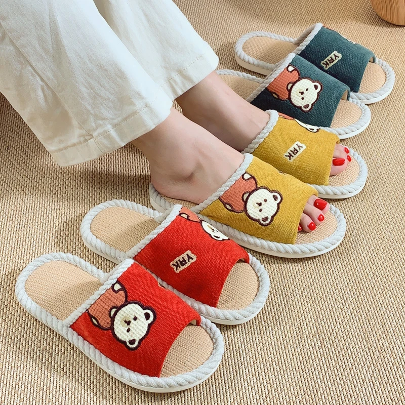 布艺新款亚麻拖鞋女夏季居家用情侣室内软底家居耐磨凉拖鞋男