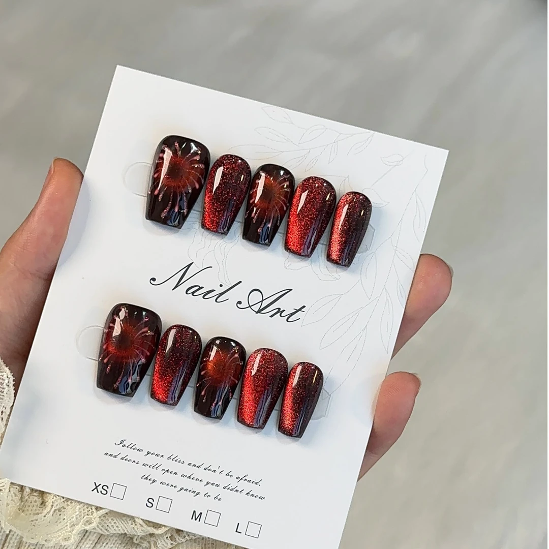 【鸿运当头】新年烟花元旦战甲猫眼纯手工穿戴甲