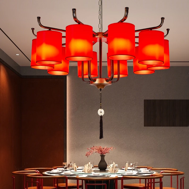 新中式餐厅吊灯带射灯餐饮专用火锅店宴会厅包厢灯中国风复古灯具