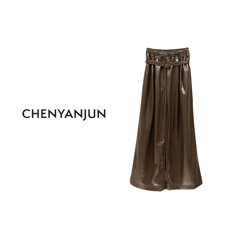 【李美丽专属】CHENYANJUN秋冬复古设计款阔腿直筒皮裤 YZ-33-04