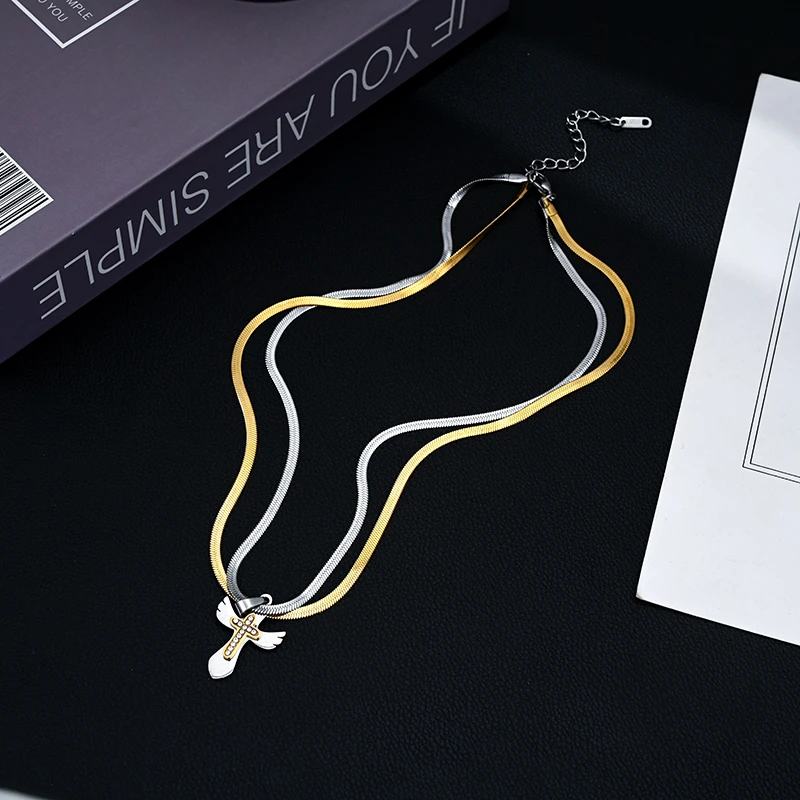 原创设计轻奢十字架蛇骨链欧美简约锁骨链男士时尚百搭潮流ins