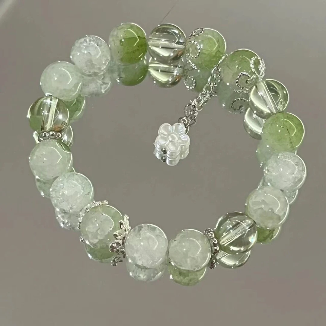 锌合金亚克力手链 D18爆款小苍兰柠檬碎花手链超仙显白绿色碎花手