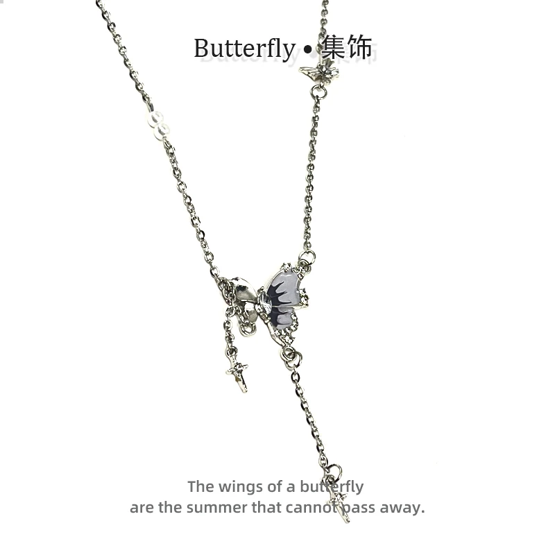 合金亚克力项链 蝴蝶项链女甜酷小众高级感choker锁骨链