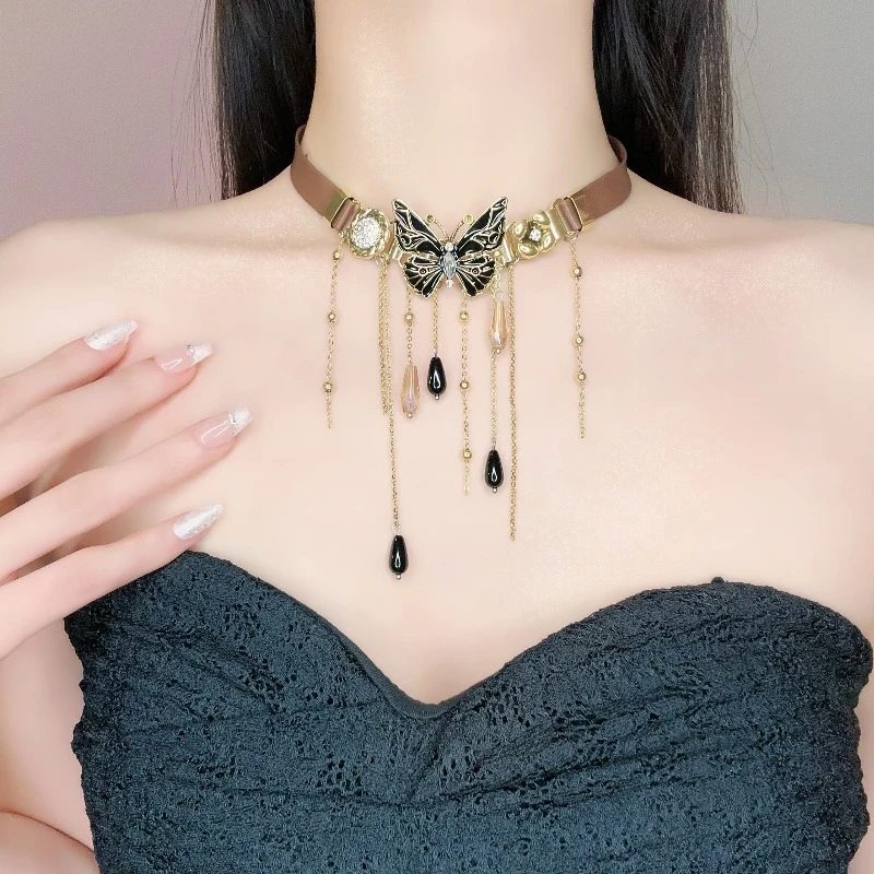 合金皮质项链 《梧桐》小众设计i冷淡风蝴蝶项链女百搭锁骨链A367