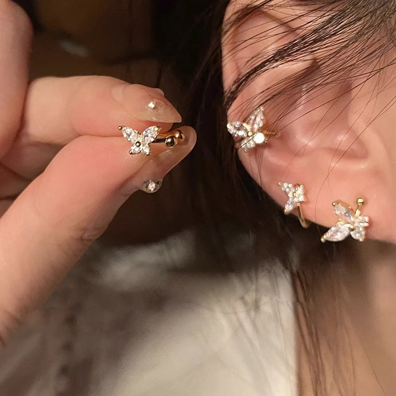 合金亚克力耳饰 女士简约精致蝴蝶无耳洞耳钉