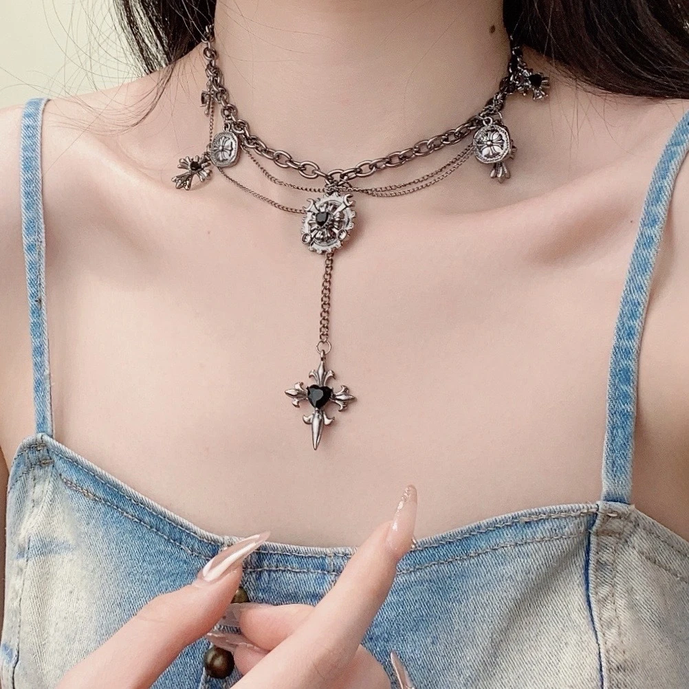 合金亚克力项链 《精卫》暗黑巴洛克十字架项链女复古气质小众A188