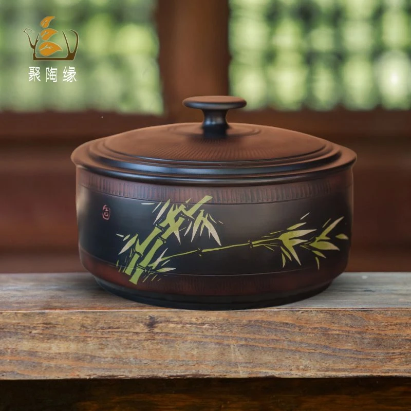 建水紫陶4饼茶缸陶瓷茶罐家用密封罐存储普洱茶饼防潮高档精品小