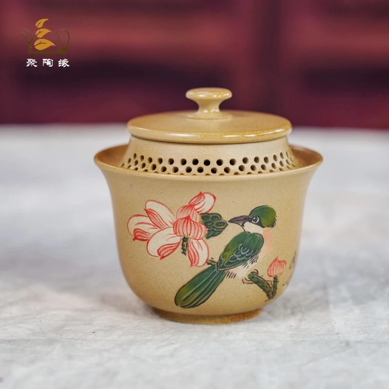 建水紫陶手抓壶陶瓷家用柴烧网红小心肝壶防烫精品茶器非坭兴盖碗