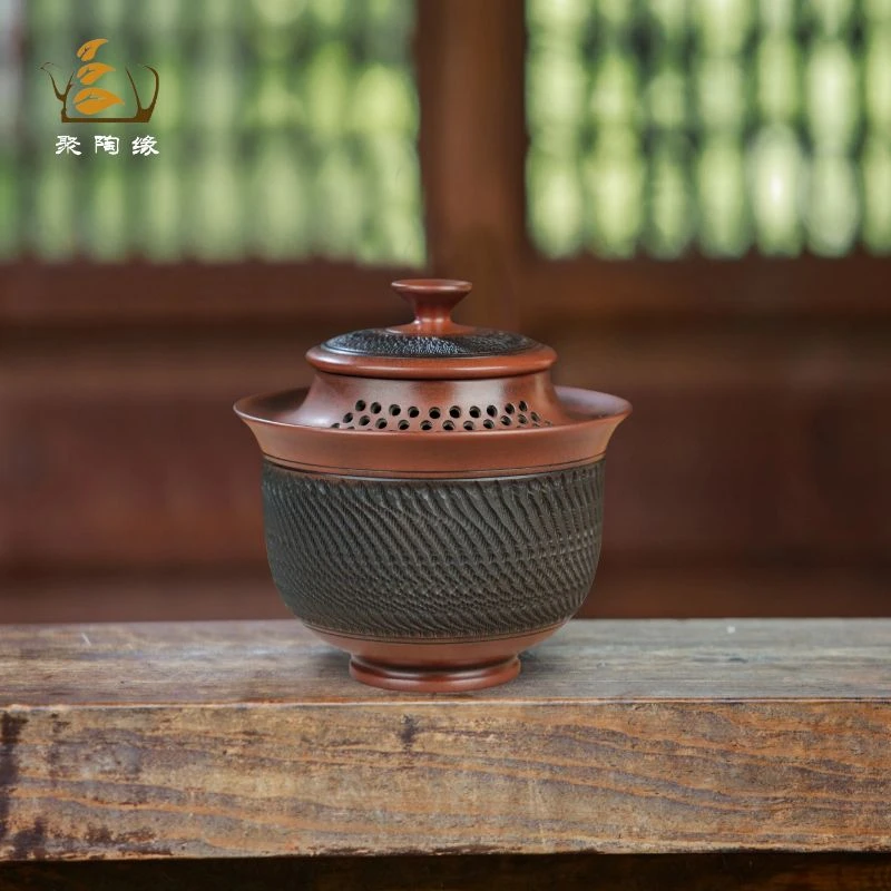 建水紫陶盖碗陶瓷防烫手抓壶泡茶碗快客杯心肝壶网红高档茶器手工