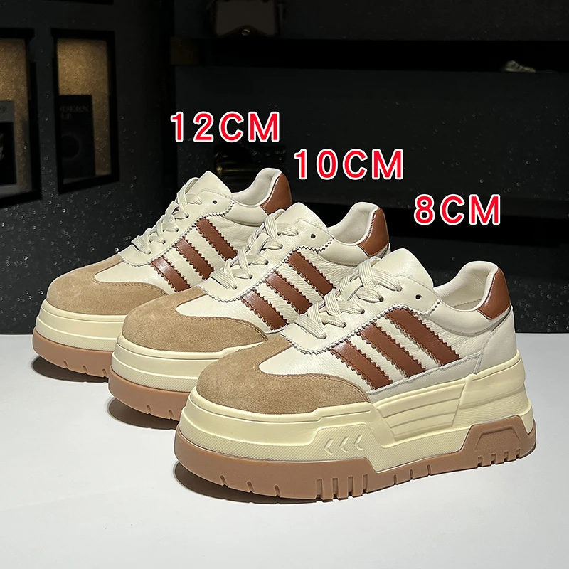 欧货10CM隐形内增高松糕女鞋12厘米休闲鞋8CM厚底真皮百搭德训鞋