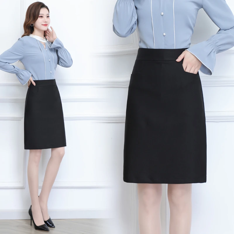 秋季新款显瘦半身裙梨形遮胯高腰a字裙面试黑色工作裙防走光裙子