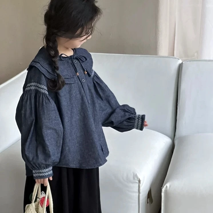 【XA241093】秋季牛仔衬衫新款儿童装韩版潮流女宝女孩时尚洋气
