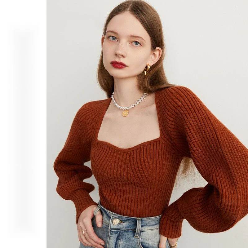 【草莓果酱】秋冬复古气质法式宫廷领针织衫设计感v领毛衣短款百搭