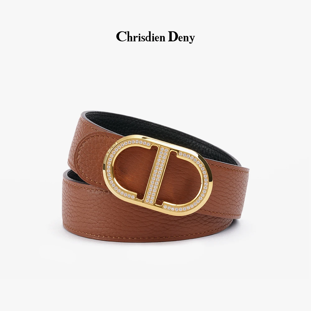 Chrisdien Deny，轻奢金钻扣35mm，经典时尚双面真皮荔枝纹腰带