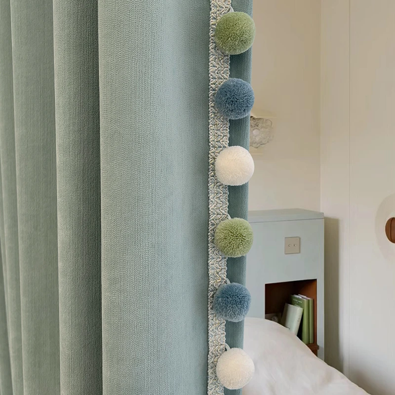 薄荷曼波儿童房雪尼尔窗帘遮光加厚卧室男孩女孩公主房飘窗落地窗