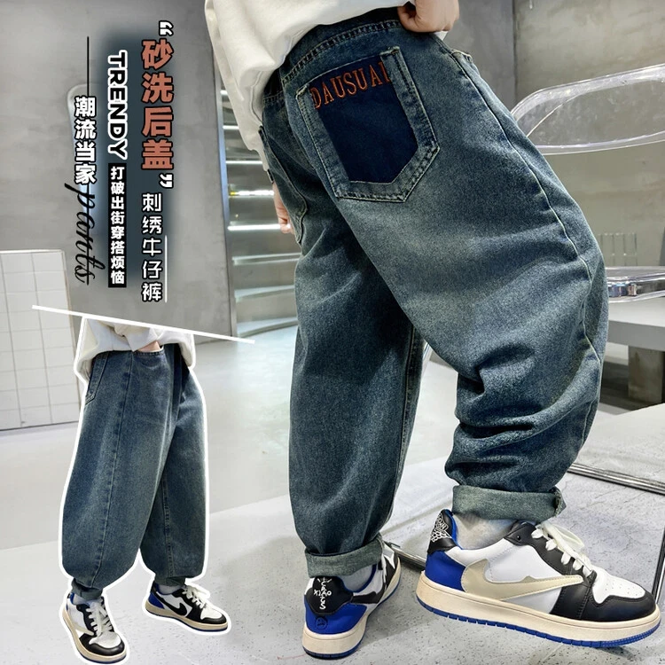 【时尚复古加绒牛仔裤】童装儿童加绒水洗牛仔裤2025新款柔软潮洋气