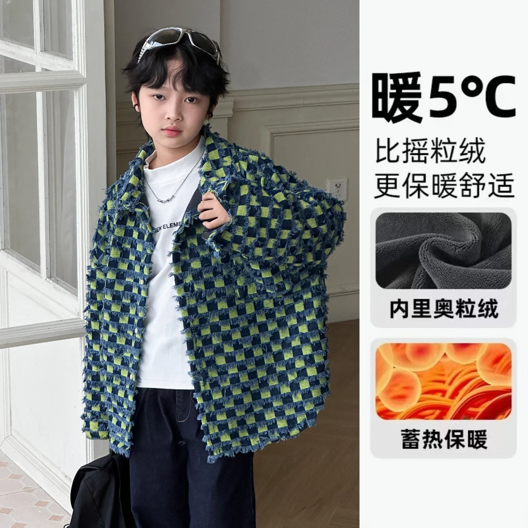 【美式重工加绒外套】儿童秋冬潮牌加绒水洗牛仔外套帅气炸街时尚