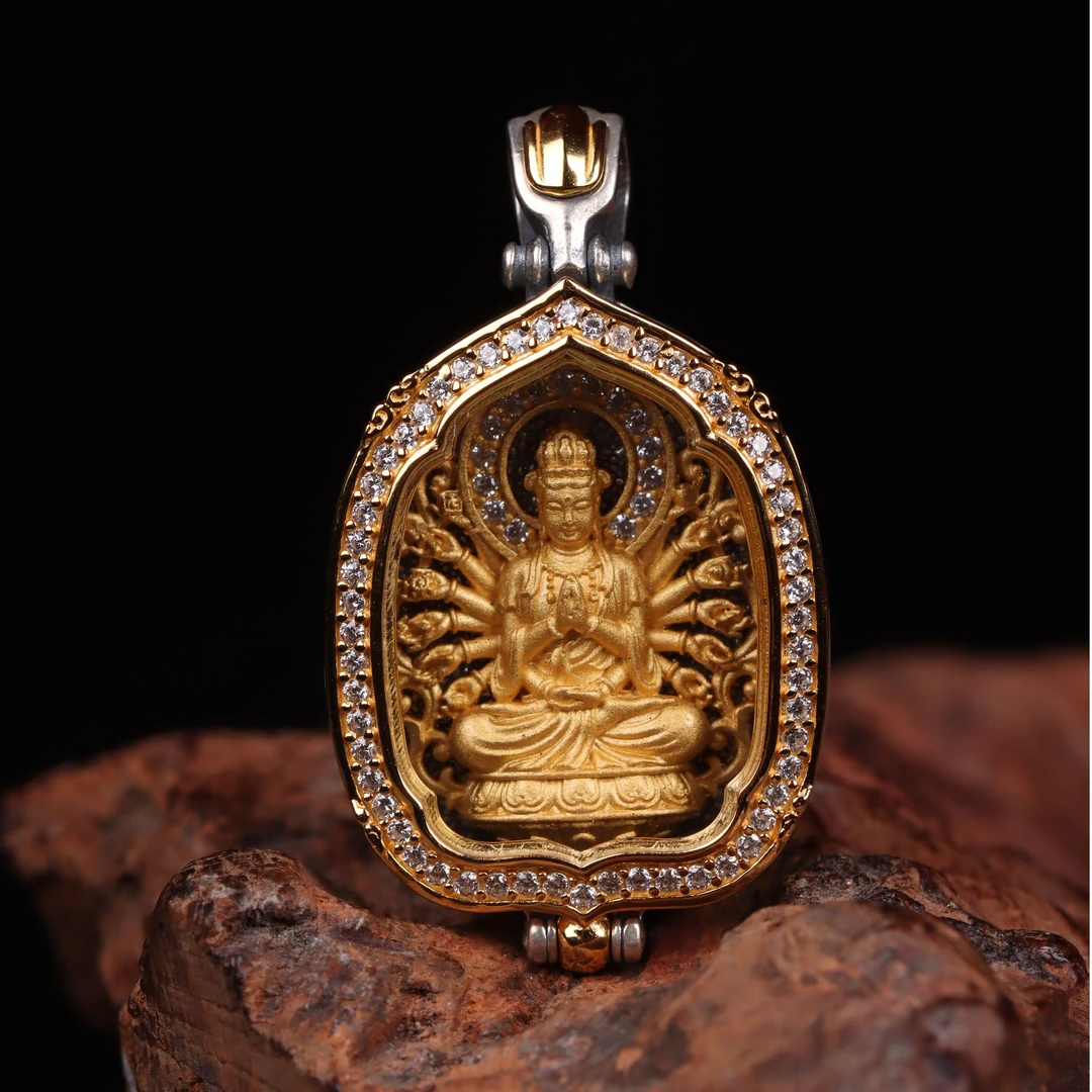 吊坠925银锆石 属鼠本命佛 属鼠守护神 千手观音菩萨纯银挂坠