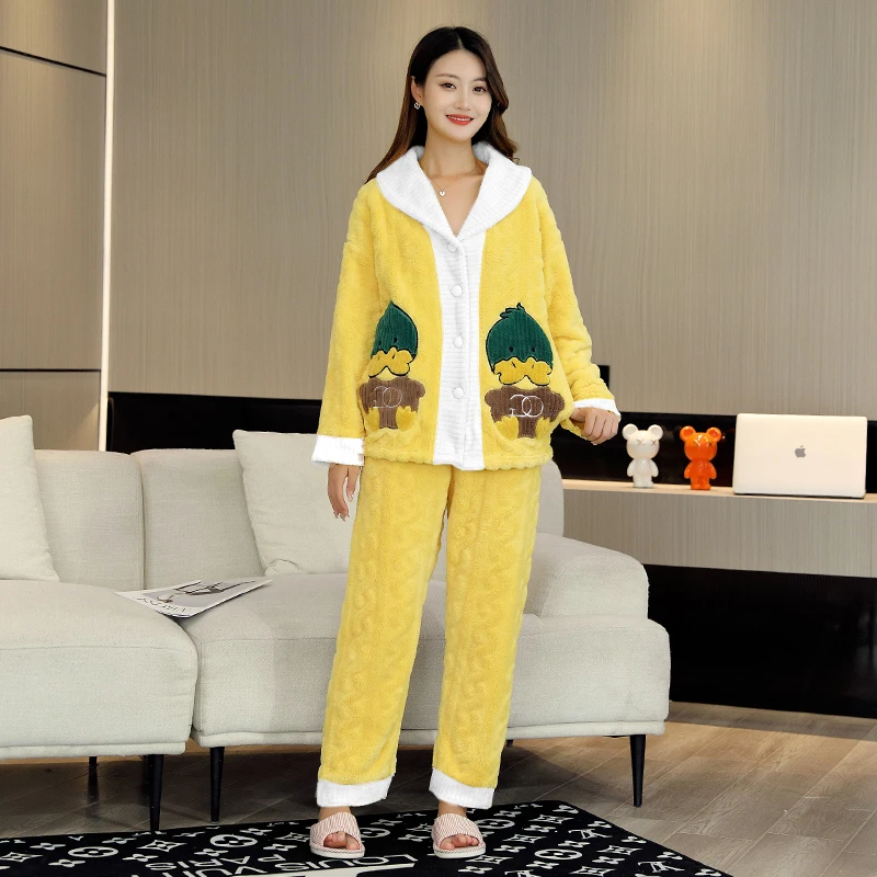 冬款女士长毛绒家居服加绒加厚套可外穿