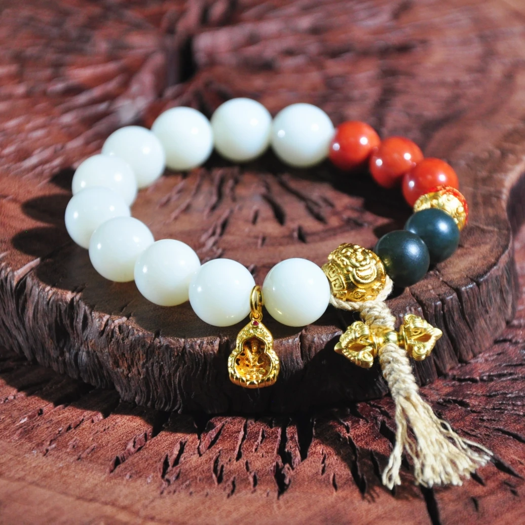 【龙老板】雪域三怙主-和田玉米达塔青南红时尚手串A2570016