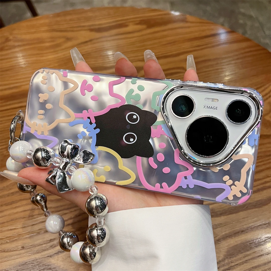 华为Pura70pro+手机壳pura70UIrta电镀线条猫咪mate60pro创意p60p