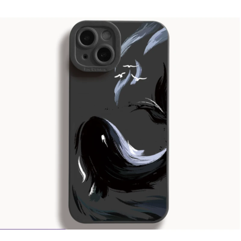 墨画鲸鱼苹果14promax壳适用于iphone15全包xr软壳12新款高级感11
