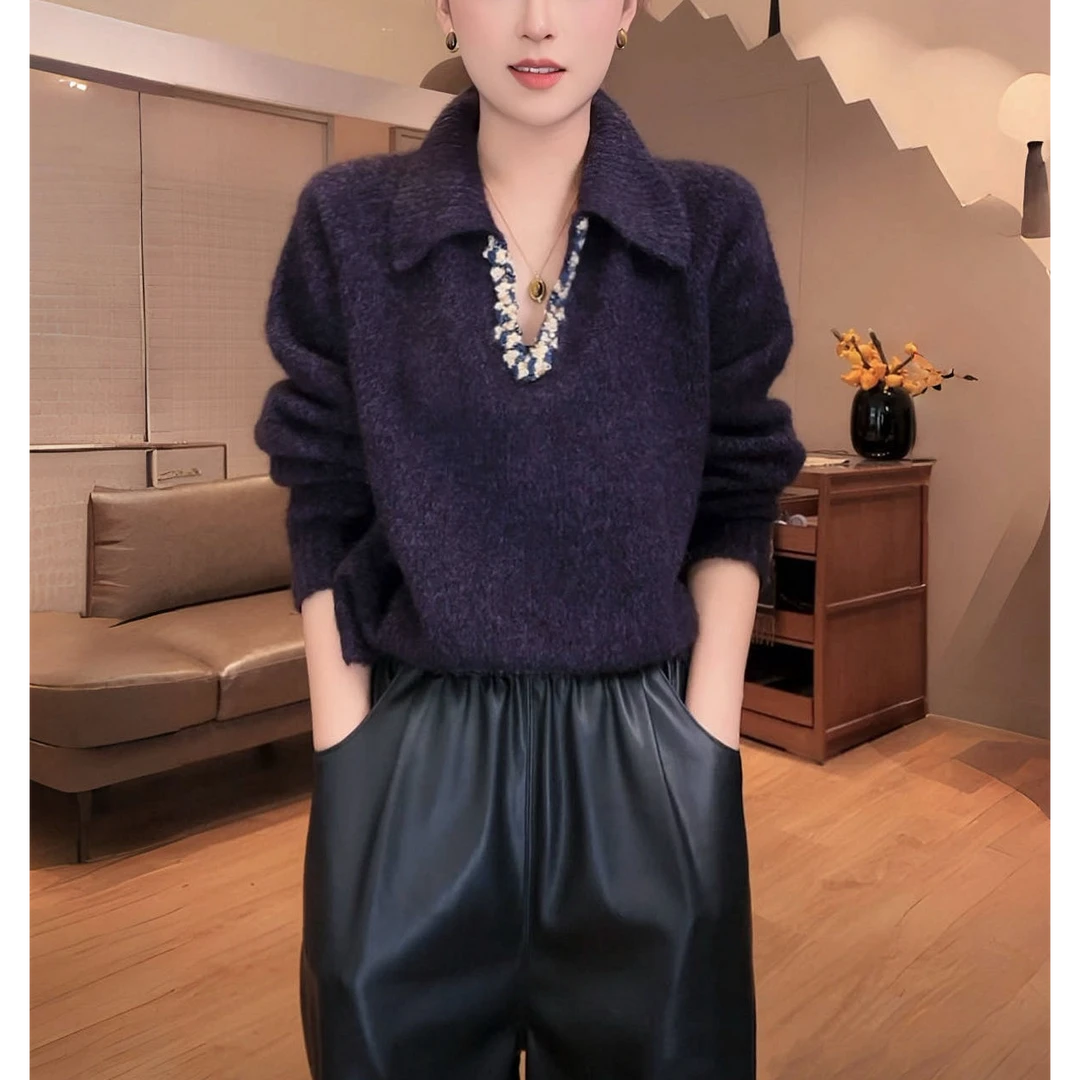 2024秋季新款软糯马海毛毛衣轻熟名媛风端庄大气独特别致上衣外套