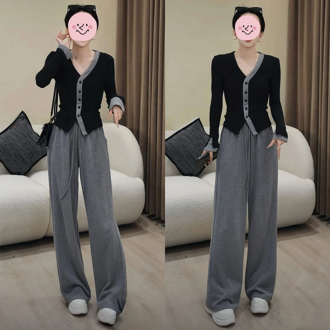 撞色假两件针织衫女2024年秋冬季新款Polo领毛衣开衫百搭宽松上衣