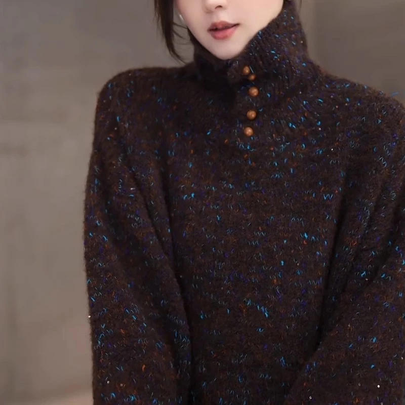 高领设计感套头长袖毛衣女冬季新款软糯舒适宽松显瘦针织衫上衣