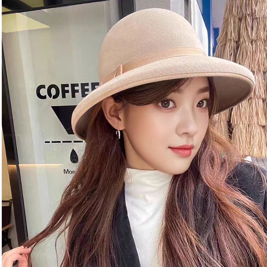 纯萃美新赫本风羊毛渔夫帽女款法式复古礼帽盆帽优雅气质名媛帽子