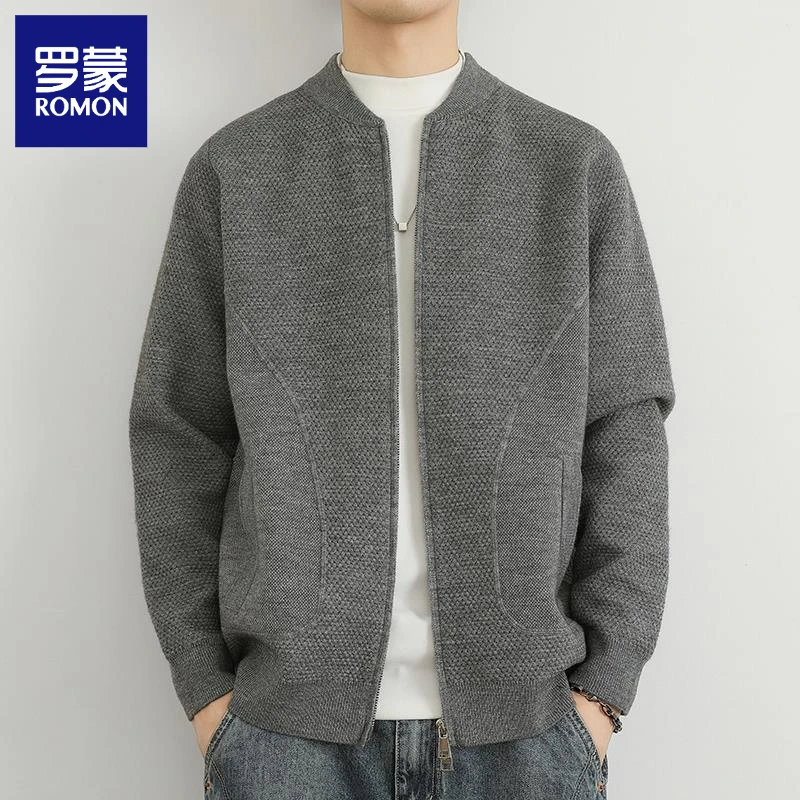 罗蒙针织开衫外套男2024新款春秋季高端拉链毛衣棒球领夹克上衣服