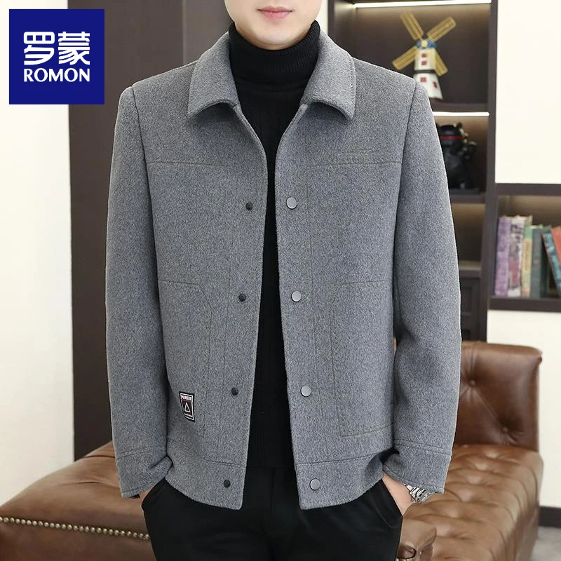 罗蒙高端双面尼羊毛呢秋冬季大衣男款潮流翻领夹克休闲呢子外套