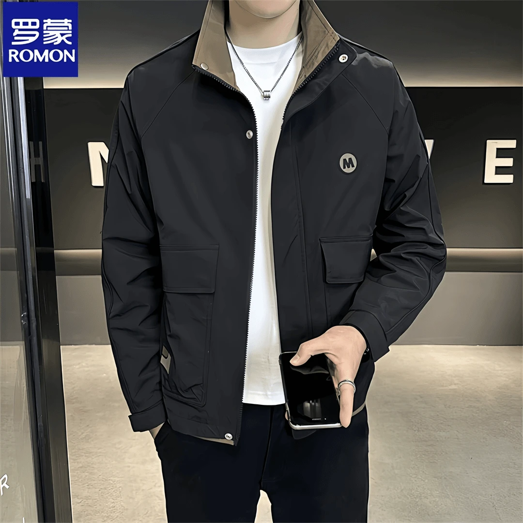 Romon/罗蒙春秋季外套男2024新款痞帅潮流时尚高级感立领男士夹克