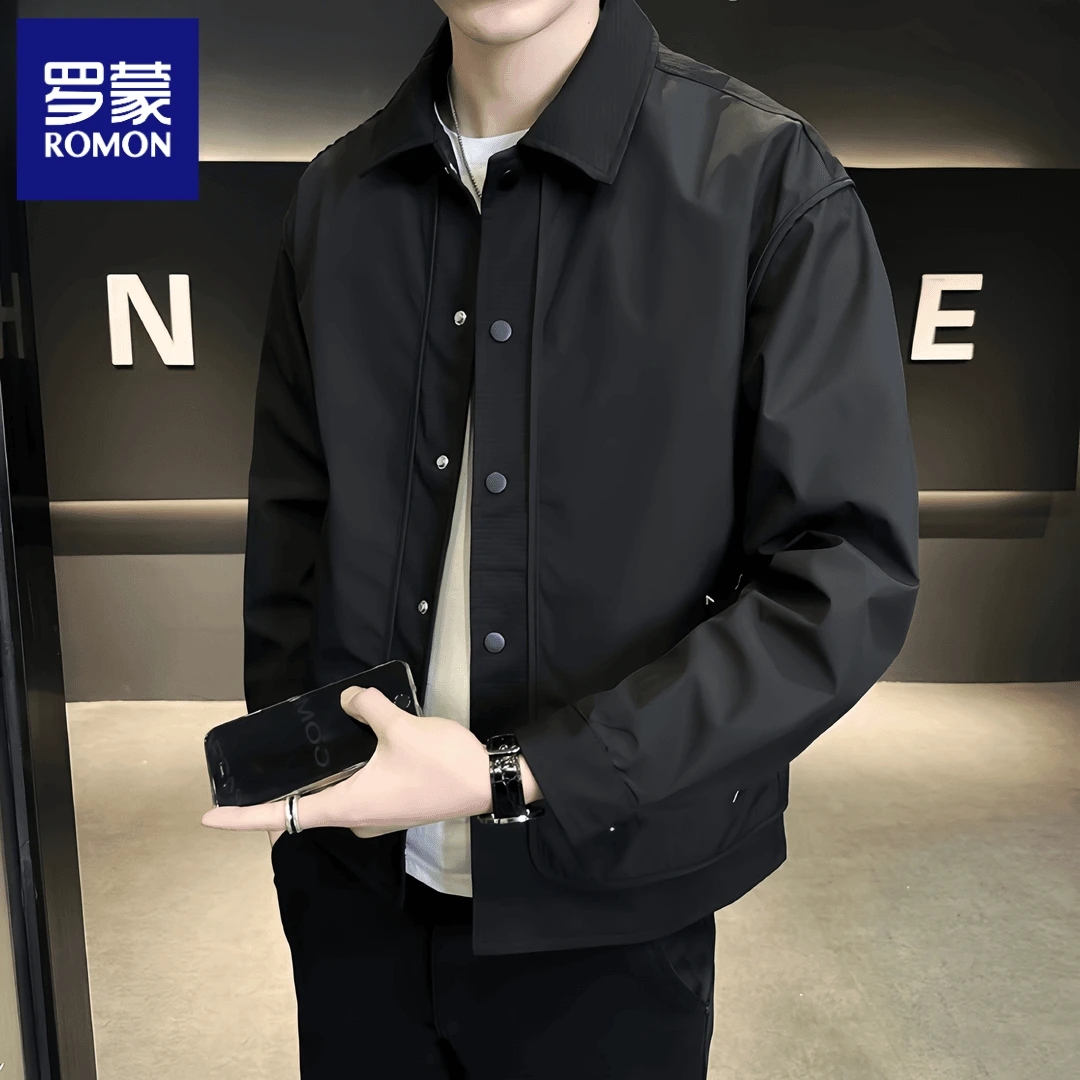 罗蒙高档休闲外套男士2024春秋新款青年潮流翻领行政夹克衫上衣男