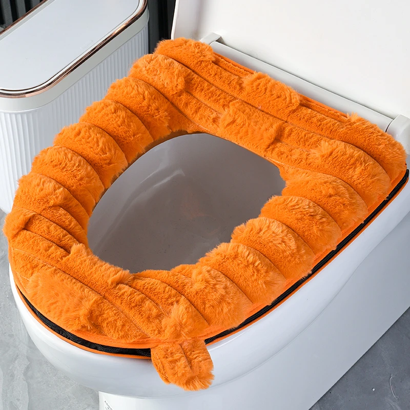 竹节兔绒纯色马桶坐垫秋冬保暖四季通用家用加大加厚拉链款坐便套