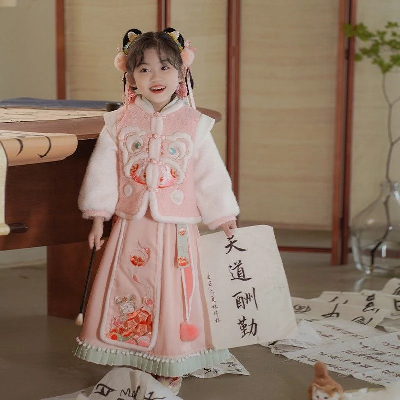 汉服童装女童汉服冬季加厚古装宝宝拜年服小女孩国风儿童古风唐装