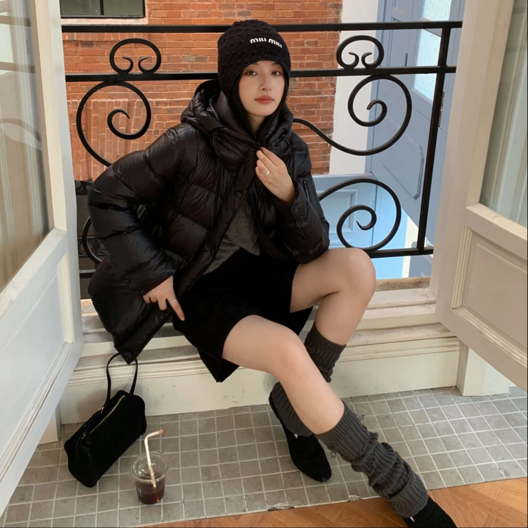 红金-中长收腰连帽时尚百搭羽绒服25925