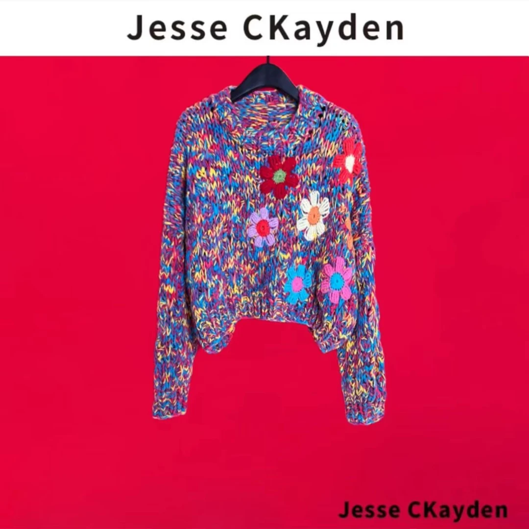 编号38 茉香百合 新款圆领气质百搭刺绣花朵针织上衣女DP4926