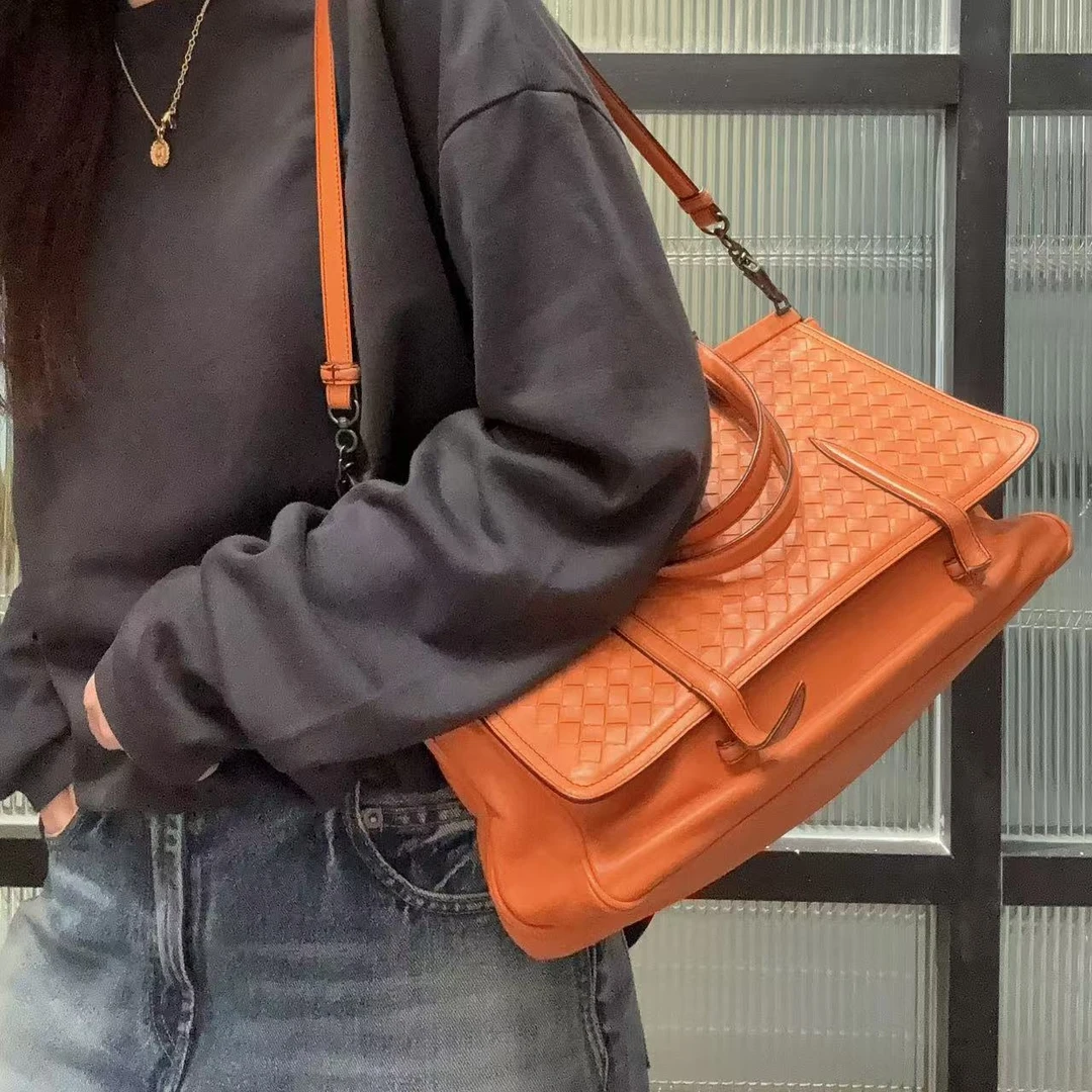 95新 BOTTEGA VENETA/葆蝶家 【清】2AJ818 橘色双子斜挎包